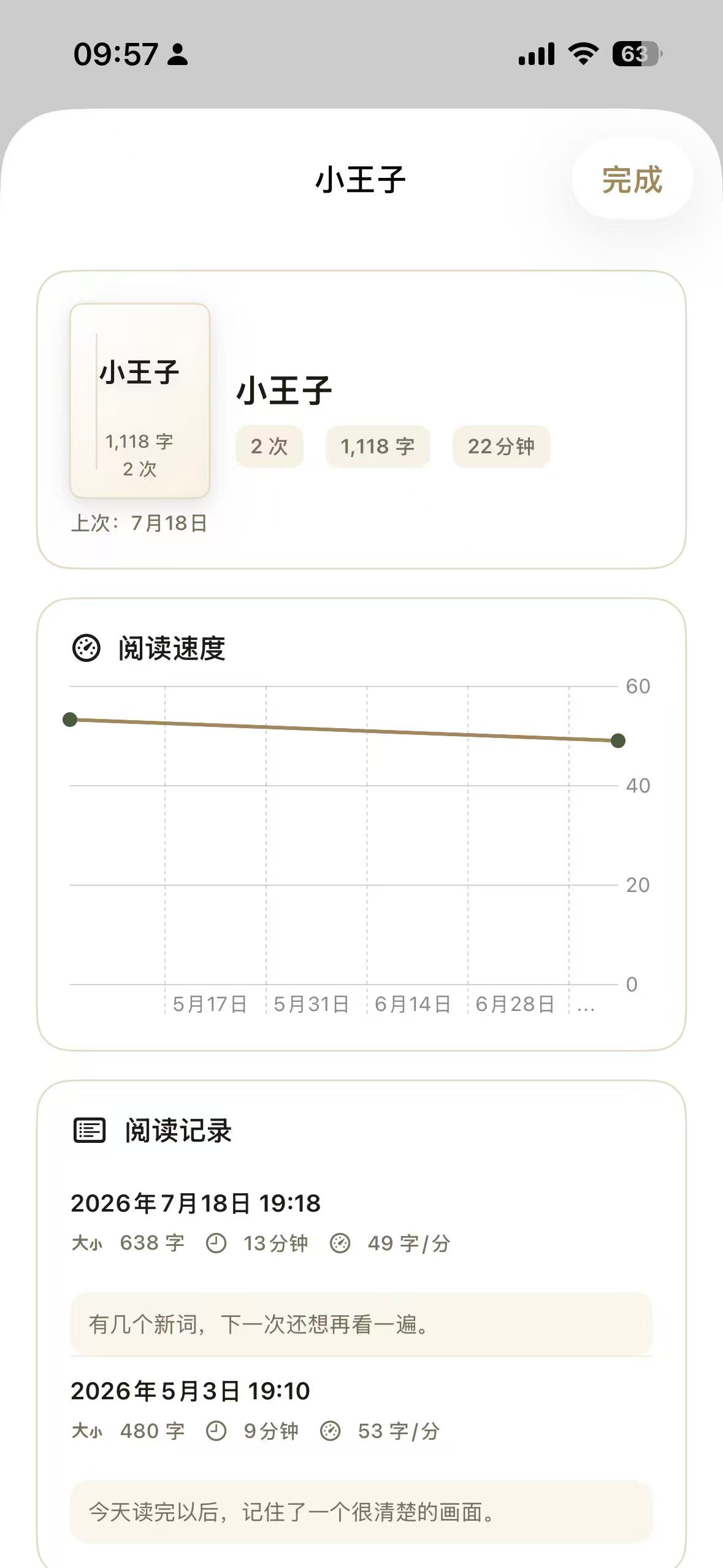单本书的阅读趋势和历史记录